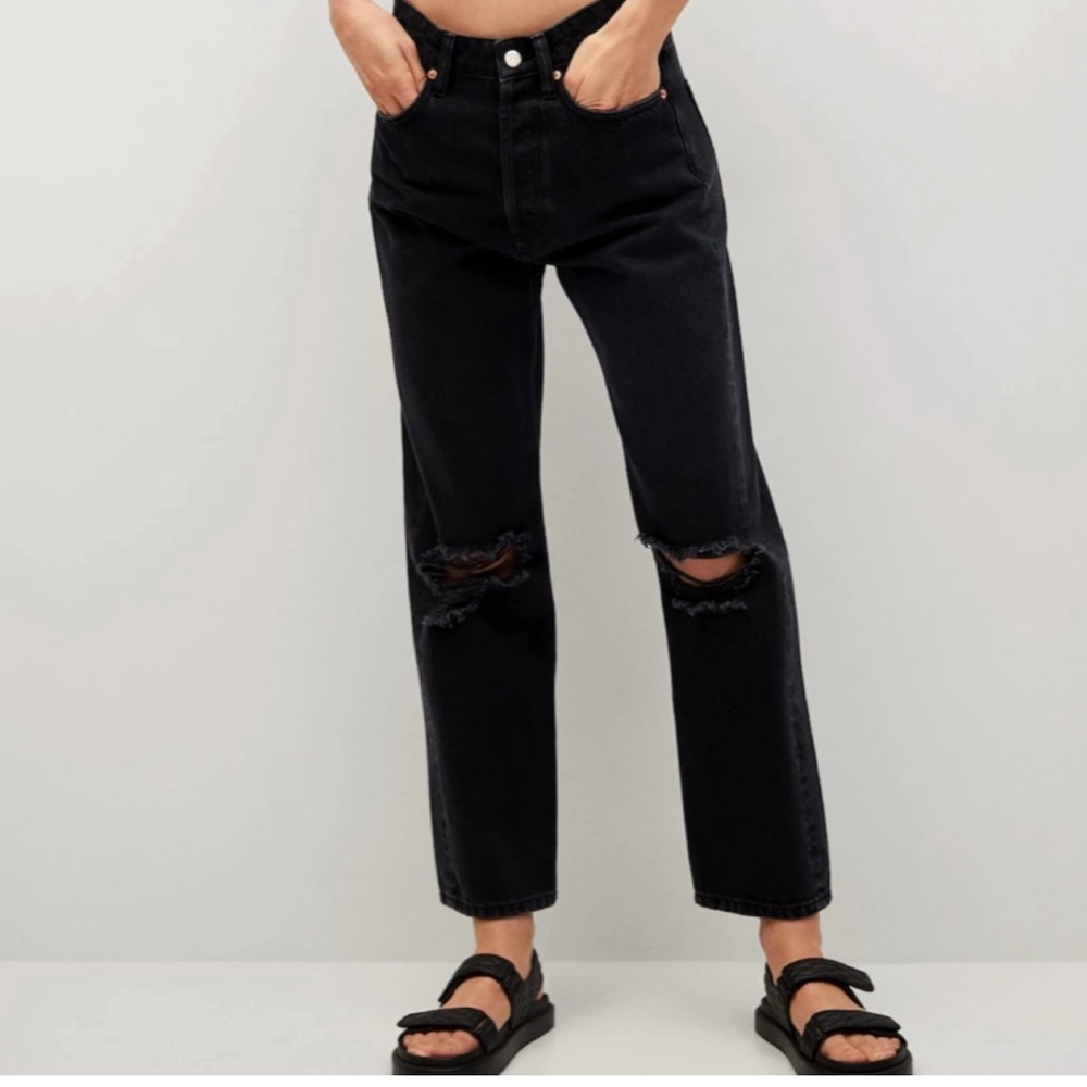 Mango Selina ripped high waist straight leg jeans